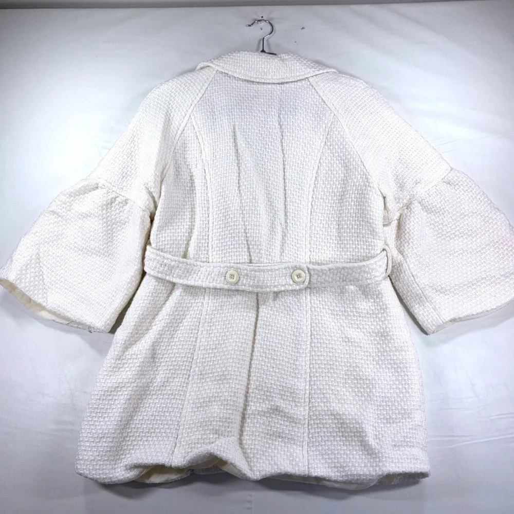 AB Studio Womens Jacket White Tweed Parisian‎ Bell Sleeve Belted Peacoat Size 12